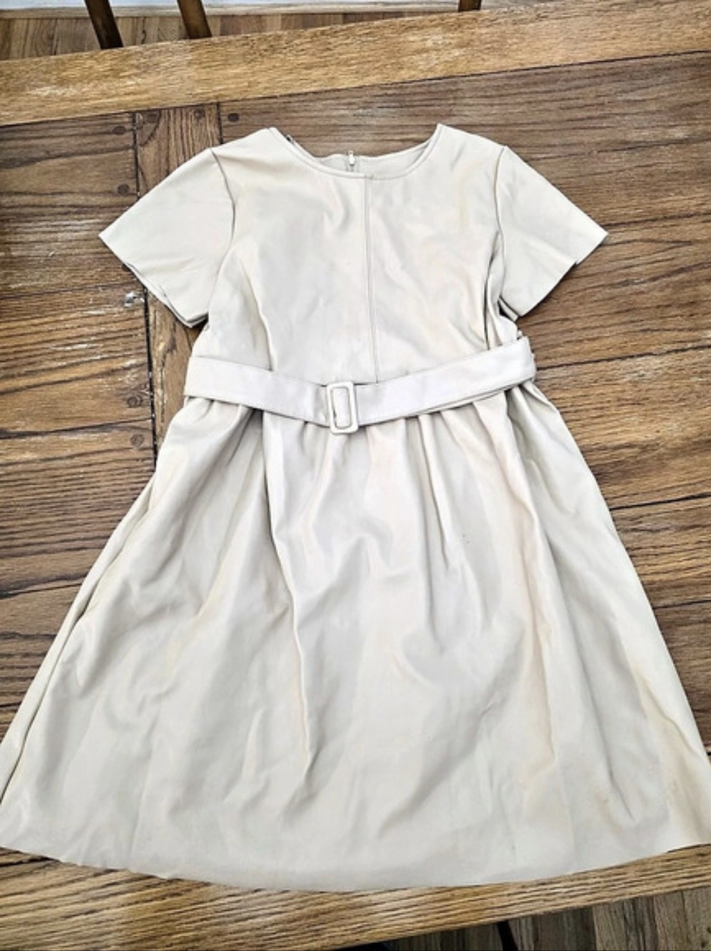 Wonder Nation Faux Leather Belted Dress in Beige Size Large Like New